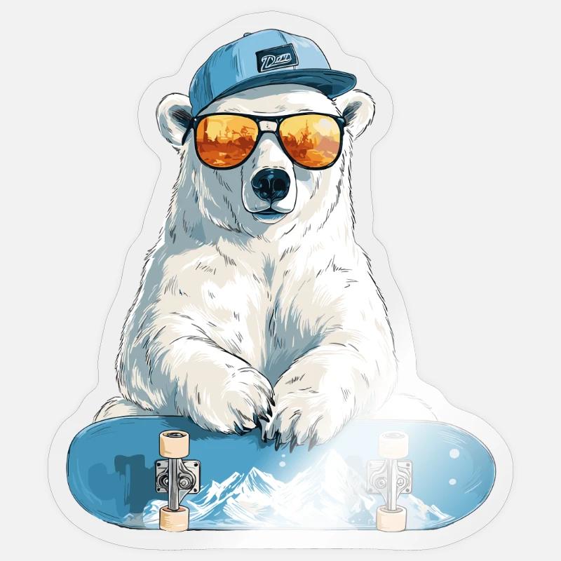 Polar Bear Skateboard Chill - Sticker size S (10 x 10 cm) - transparent glossy