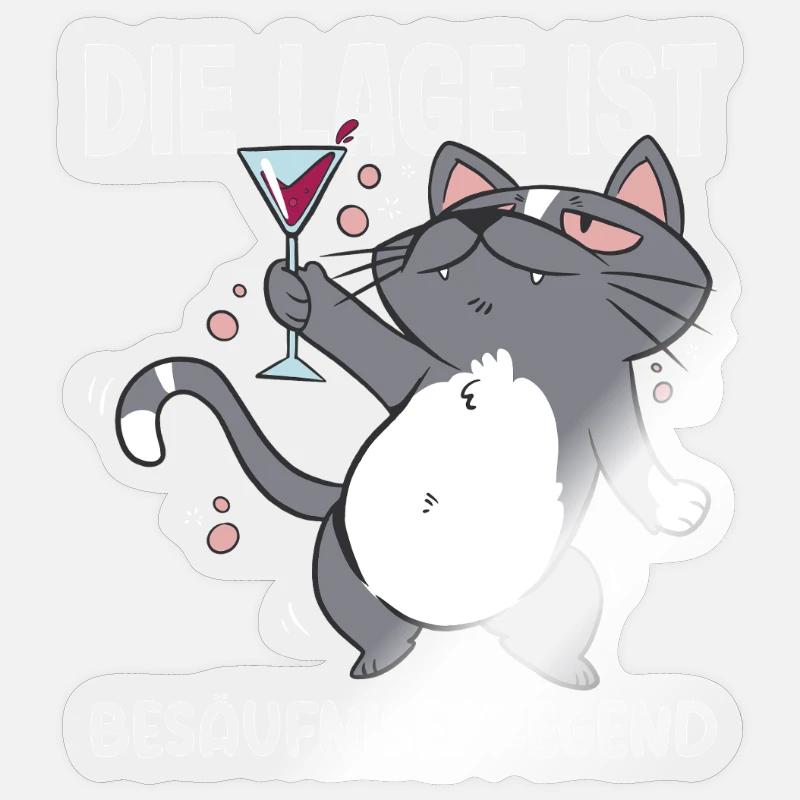 La situation est ivre, chat - Sticker taille S (10 x 10 cm) - brillant transparent
