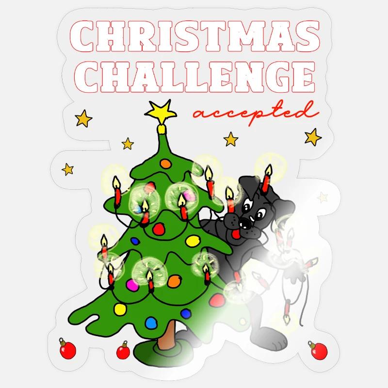 Weihnachts Challenge Akzeptiert Hund - Sticker Größe S (10 x 10 cm) - Transparent glänzend