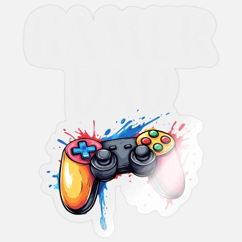Gamer Papa Controller Splash - Sticker Größe S (10 x 10 cm) - Transparent glänzend