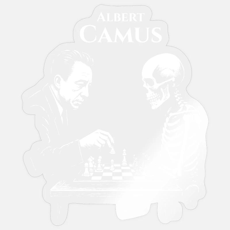 Albert Camus Existential Chess Duel - Sticker size S (10 x 10 cm) - transparent glossy