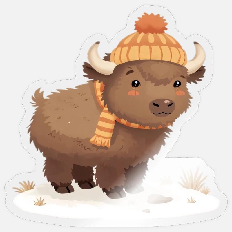 Winter bison with cap - Sticker size S (10 x 10 cm) - transparent glossy