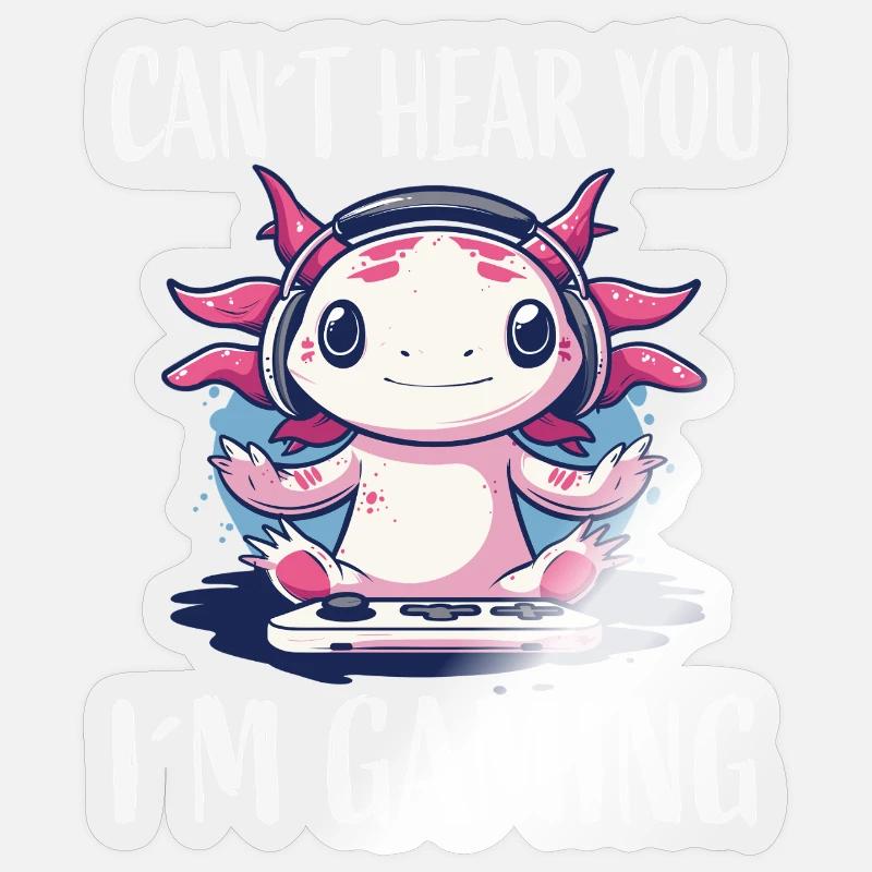 Gaming Axolotl mit Headset - Sticker Größe S (10 x 10 cm) - Transparent glänzend