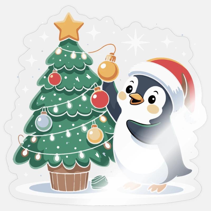 Penguin decorates Christmas tree Sticker size S (10 x 10 cm)