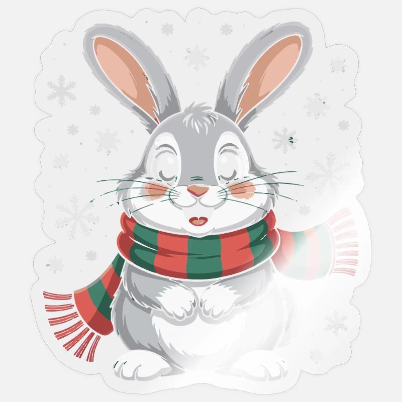 Lapin d’hiver avec écharpe - Sticker taille S (10 x 10 cm) - brillant transparent