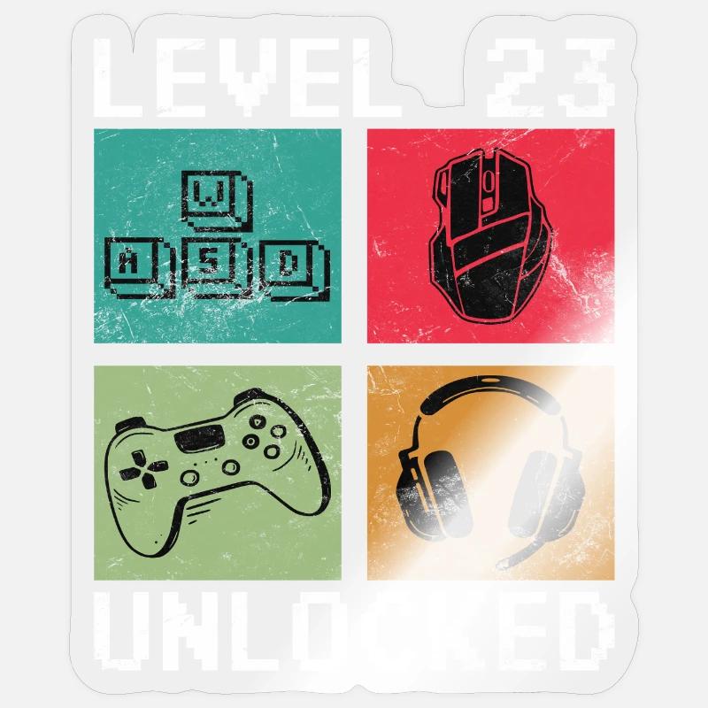 Level 23 Unlocks Pixel Gaming - Sticker size S (10 x 10 cm) - transparent glossy