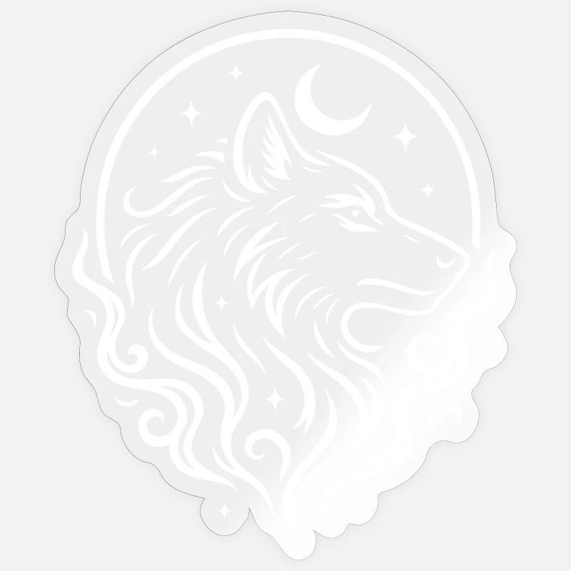 Rauhnächte Mystischer Wolf mit Mond - Sticker Größe S (10 x 10 cm) - Transparent glänzend