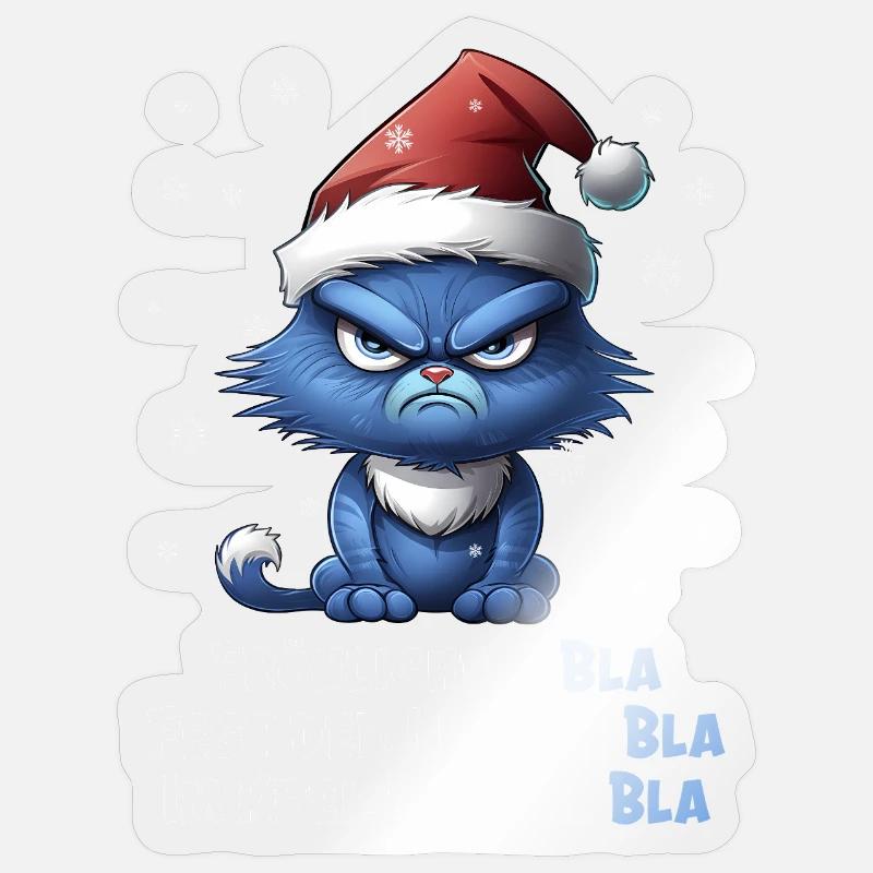 Ich hasse Weihnachten - Grummelige Blaue Katze - Sticker taille S (10 x 10 cm) - brillant transparent