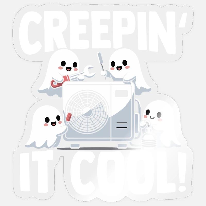 Technicien climatiseur Spooky Ghost CVAC - Sticker taille S (10 x 10 cm) - brillant transparent