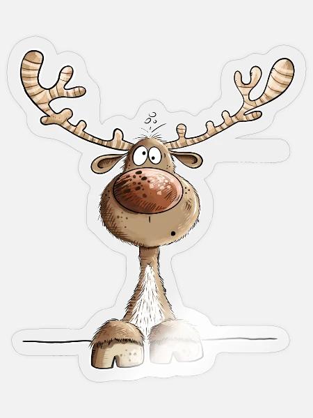 Lustiges Rentier Cartoon Motiv Weihnachten - Sticker Größe S (10 x 10 cm) - Transparent glänzend