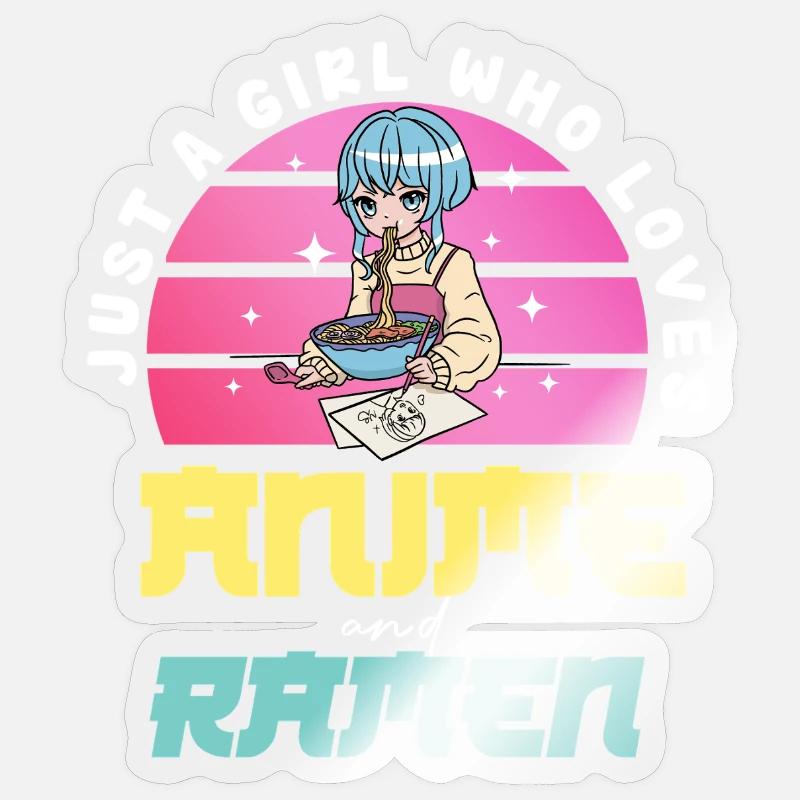 Anime Liebe Mädchen isst Ramen - Sticker Größe S (10 x 10 cm) - Transparent glänzend