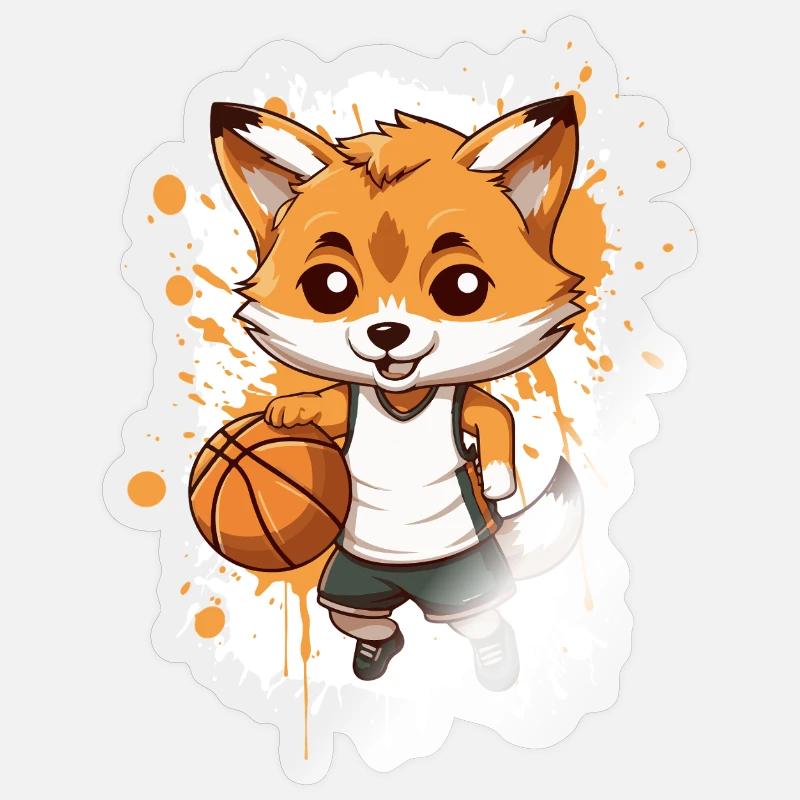 Basketball Fuchs Comic - Sticker Größe S (10 x 10 cm) - Transparent glänzend
