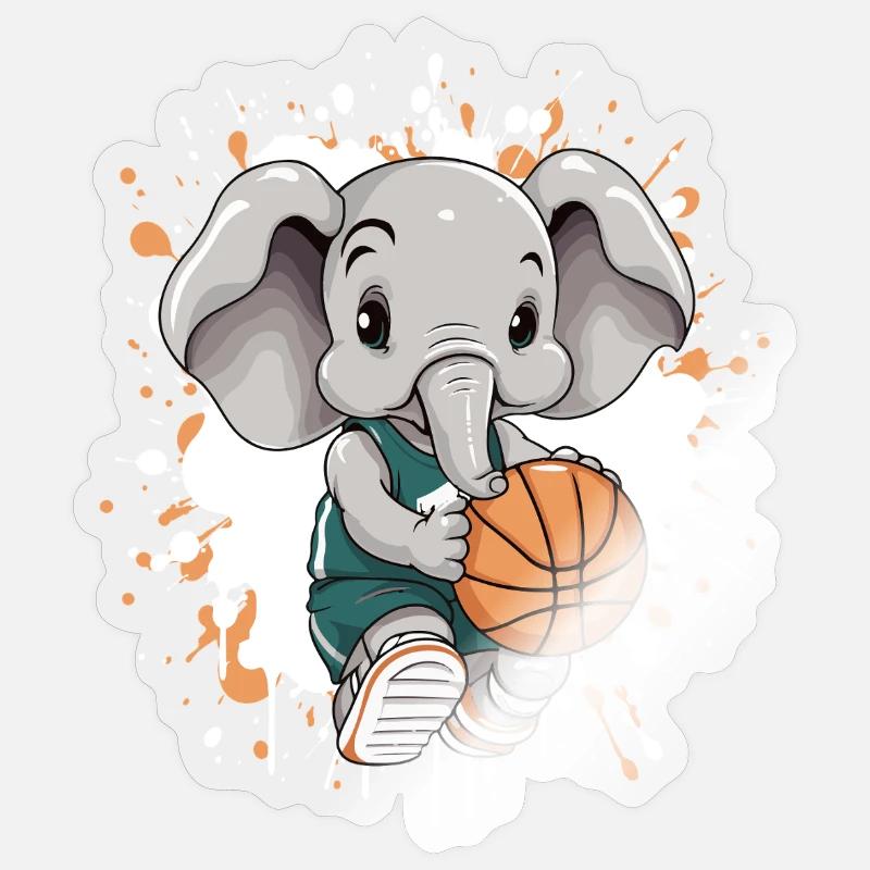 Basketball Elephant Comic - Sticker taille S (10 x 10 cm) - brillant transparent