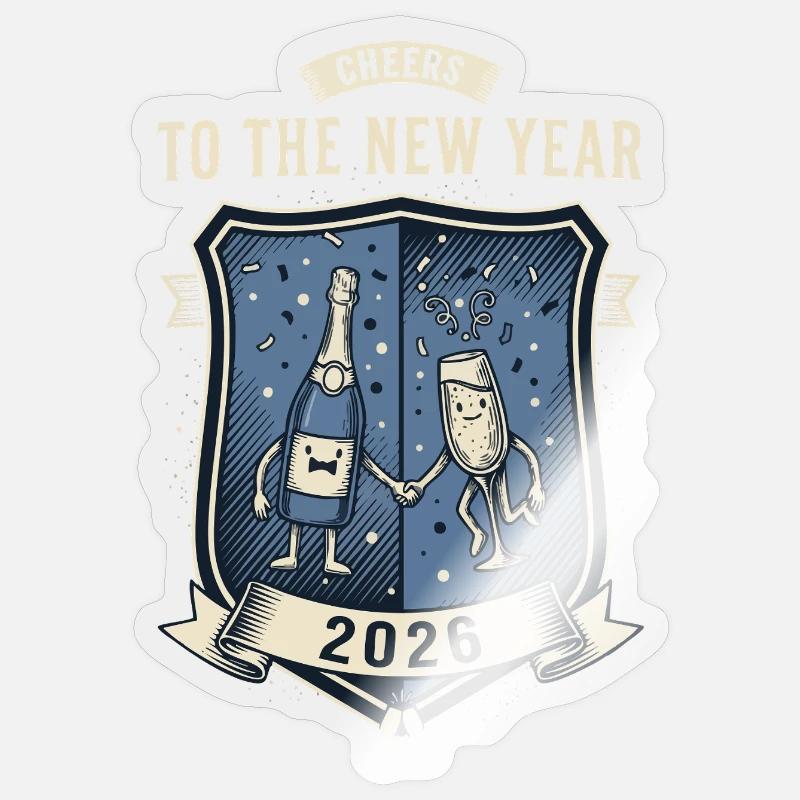 Prost auf die Neujahrsfeier 2026 - Sticker Größe S (10 x 10 cm) - Transparent glänzend