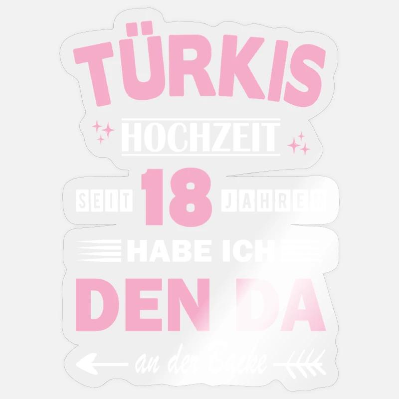 Turquoise Mariage 18e anniversaire de mariage Épouse - Sticker taille S (10 x 10 cm) - brillant transparent