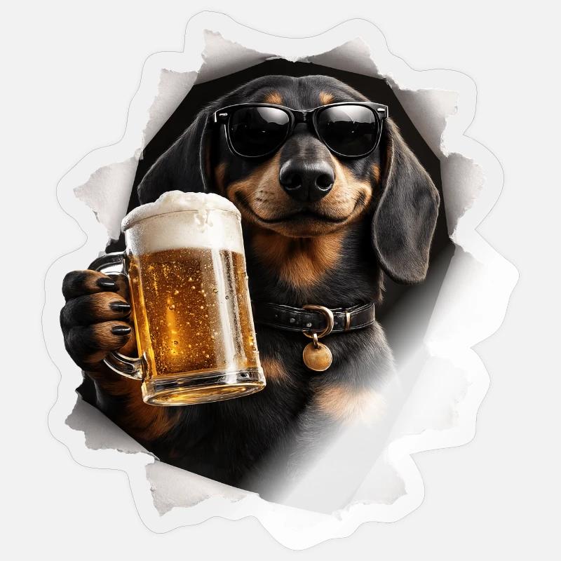 Dackel Bier - Sticker Größe S (10 x 10 cm) - Transparent glänzend