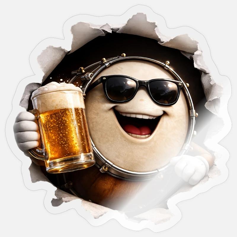 Bière de batterie - Sticker taille S (10 x 10 cm) - brillant transparent
