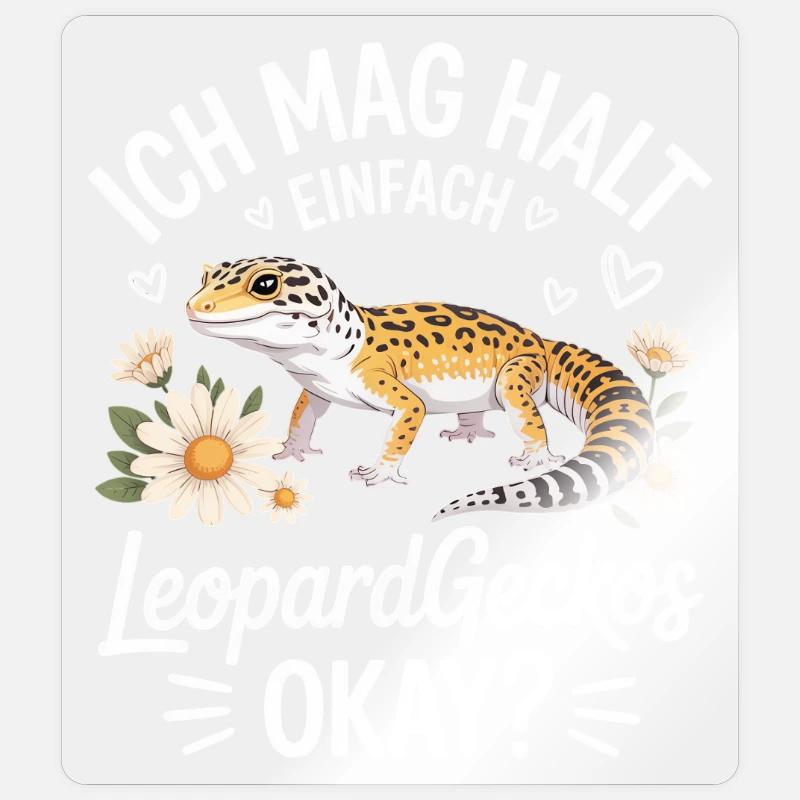 Leopardgecko Herzflor Spruch - Sticker Größe S (10 x 10 cm) - Transparent glänzend