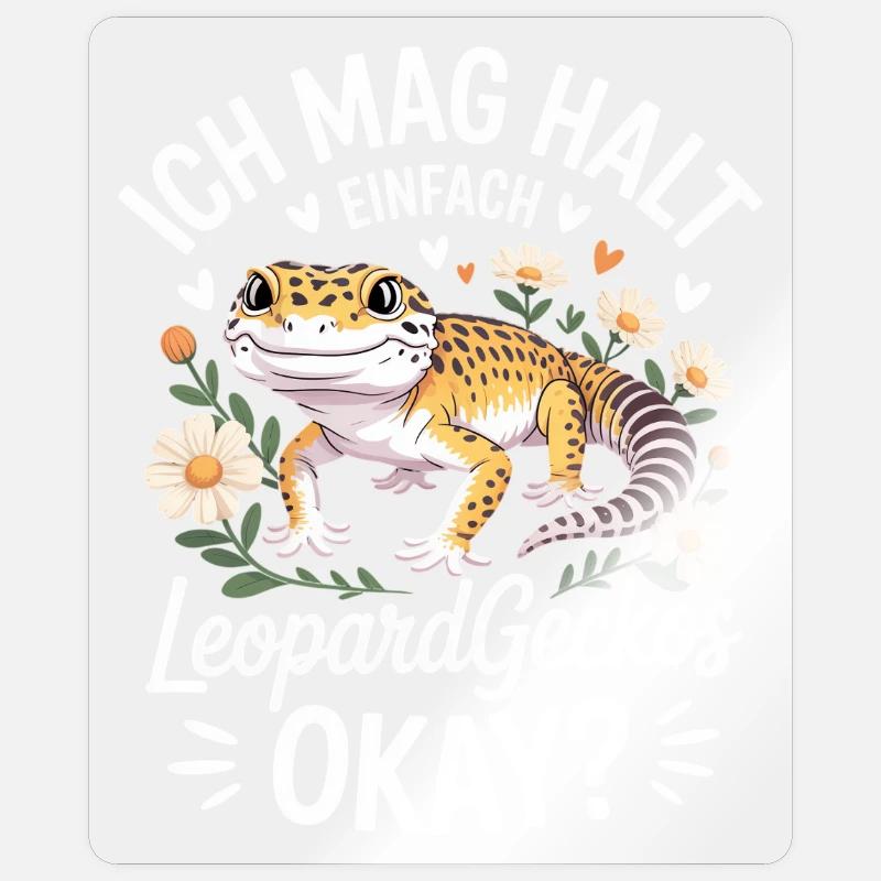 LeopardGecko Charm mit Blüten - Sticker Größe S (10 x 10 cm) - Transparent glänzend