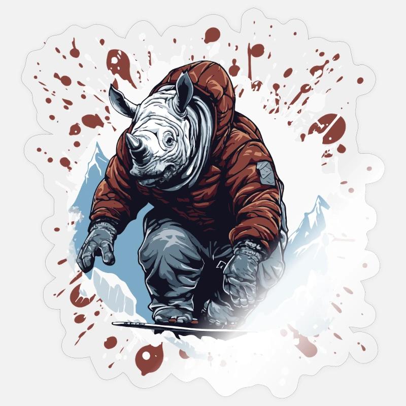 Nashorn Snowboard - Sticker Größe S (10 x 10 cm) - Transparent glänzend