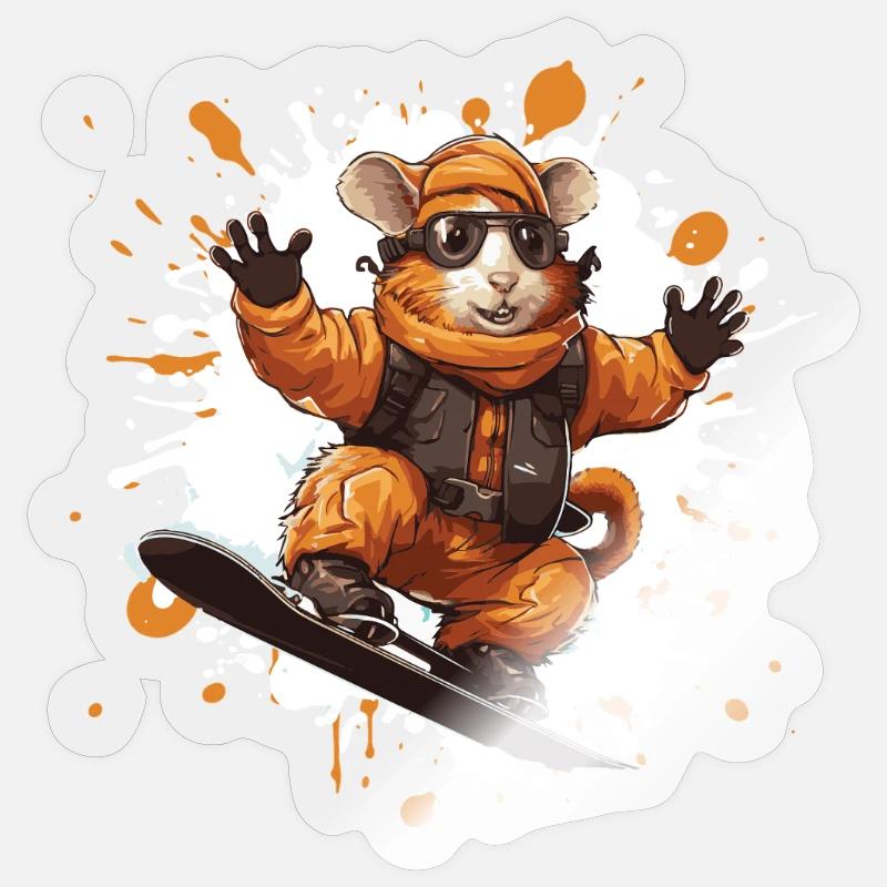 Hamster Snowboard - Sticker Größe S (10 x 10 cm) - Transparent glänzend
