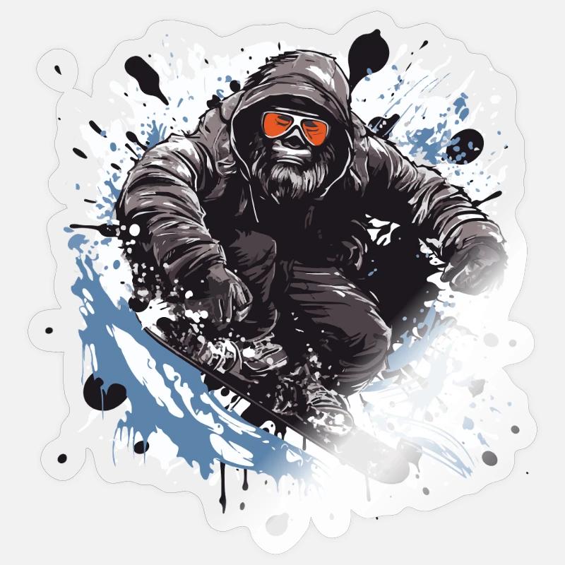 Gorilla Snowboard - Sticker Größe S (10 x 10 cm) - Transparent glänzend
