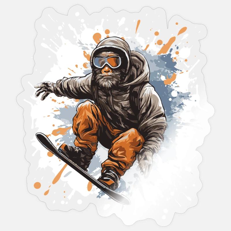 Monkey Snowboard - Sticker size S (10 x 10 cm) - transparent glossy