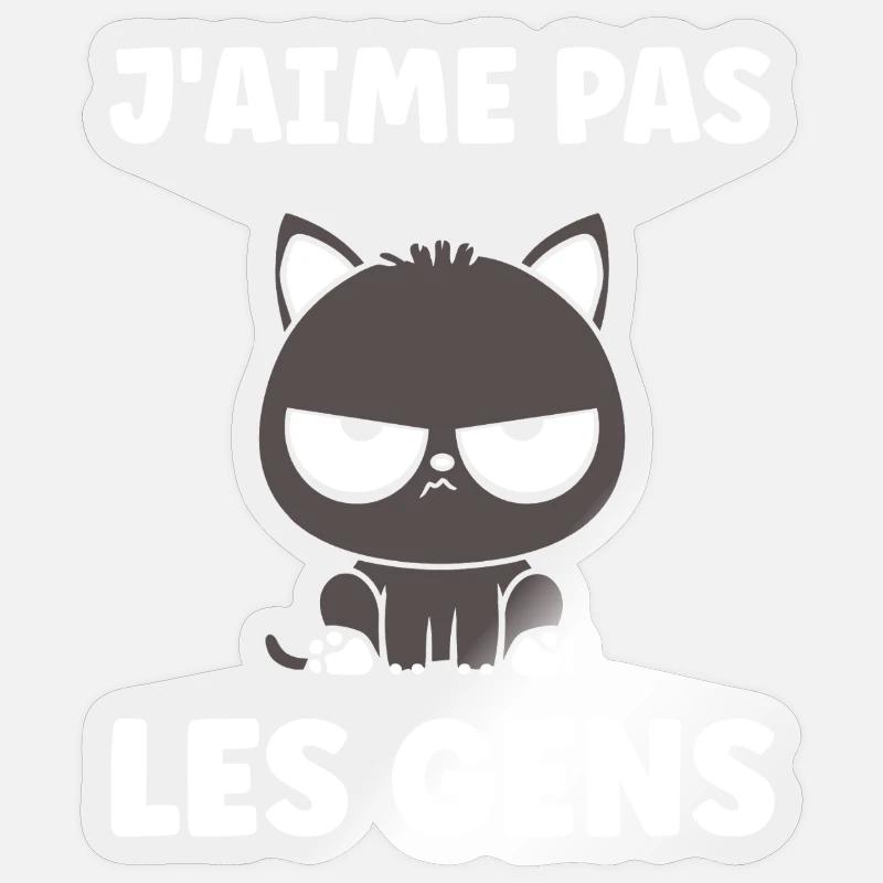 Chat : j aime pas les gens - Sticker taille S (10 x 10 cm) - brillant transparent