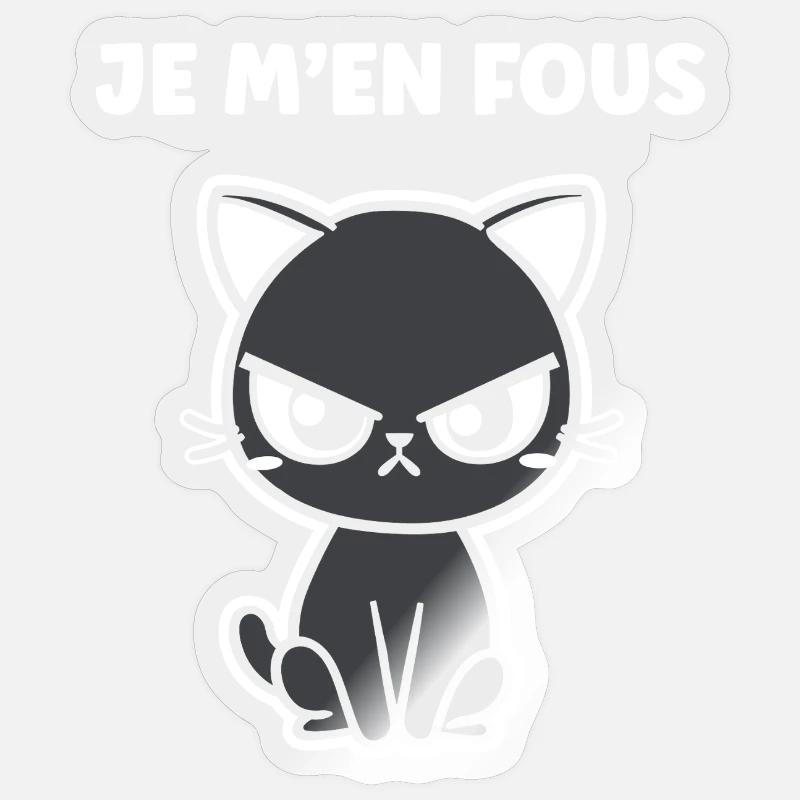 Chat noir grognon - Sticker taille S (10 x 10 cm) - brillant transparent