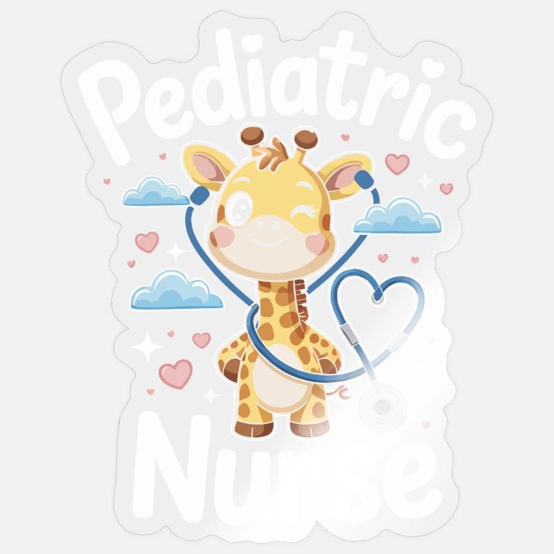 Pediatric giraffe with stethoscope - Sticker size S (10 x 10 cm) - transparent glossy