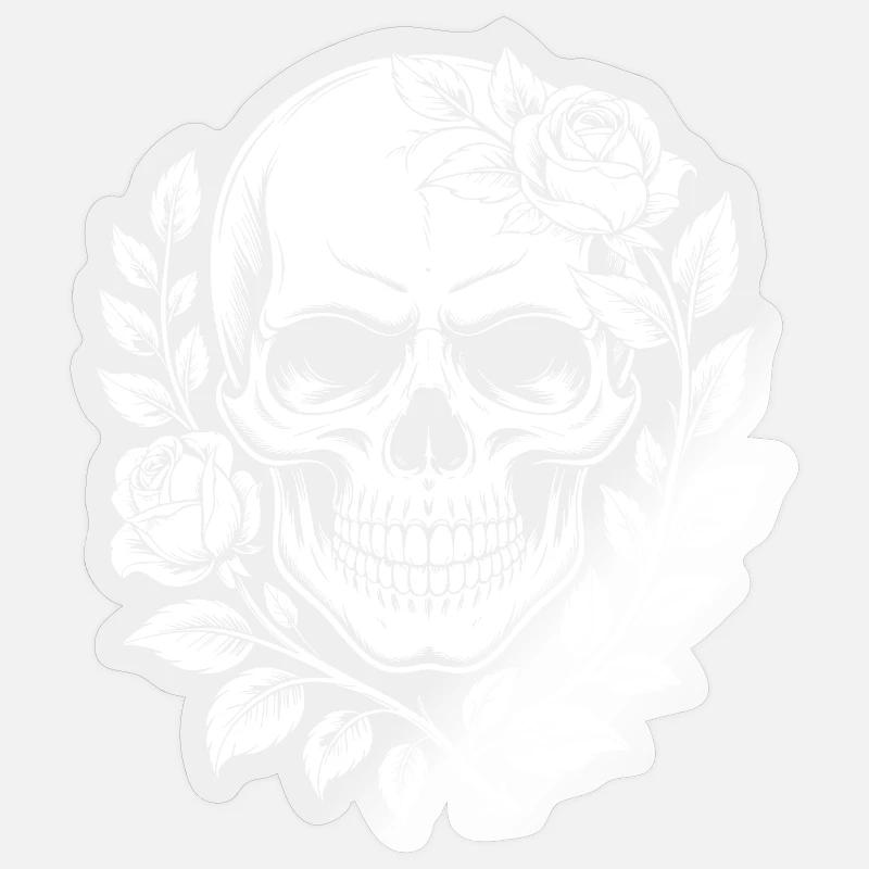 Crâne avec couronne de fleurs - Sticker taille S (10 x 10 cm) - brillant transparent