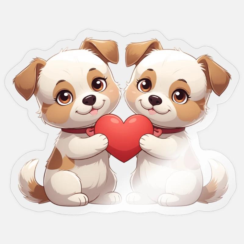 Zwei Welpen mit Herz - Sticker Größe S (10 x 10 cm) - Transparent glänzend