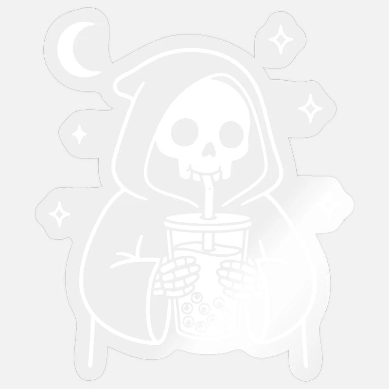 Sensenmann mit Bubble-Eye Tea - Sticker Größe S (10 x 10 cm) - Transparent glänzend