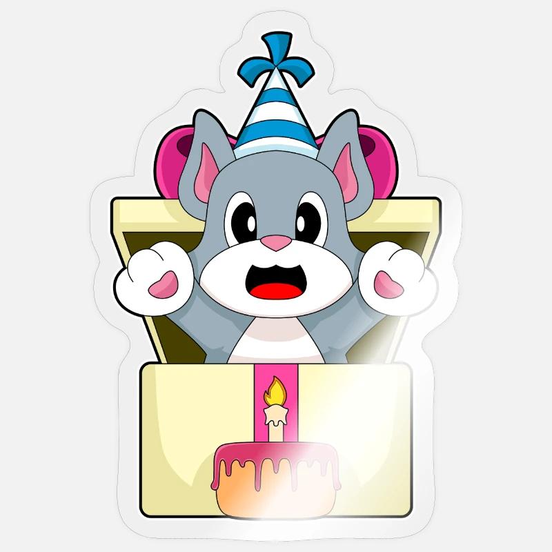 Gâteau d’anniversaire chat - Sticker taille S (10 x 10 cm) - brillant transparent