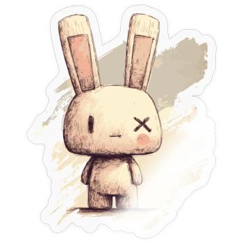 Un lapin mignon aux yeux X - Sticker taille S (10 x 10 cm) - brillant transparent - Devant