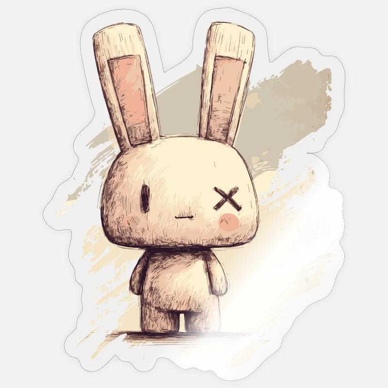 Un lapin mignon aux yeux X Sticker taille S (10 x 10 cm)