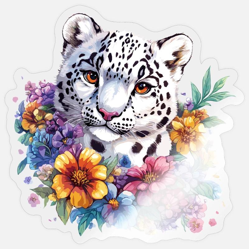 Leopard Flower Magic - Sticker size S (10 x 10 cm) - transparent glossy