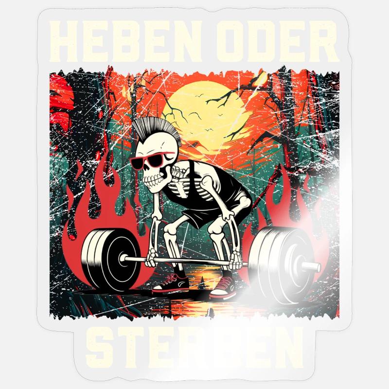 Kraftsportler HEBEN ODER STERBEN Lustiges - Sticker Größe S (10 x 10 cm) - Transparent glänzend