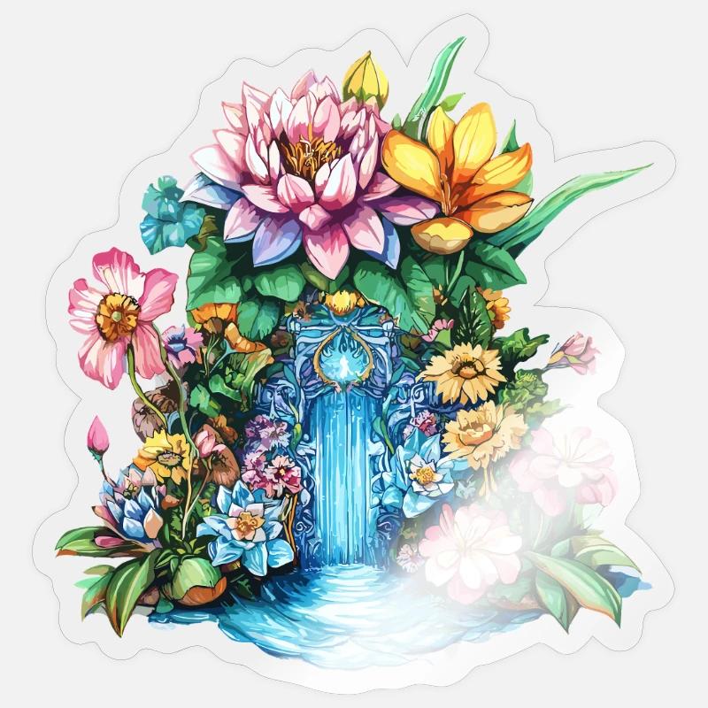 Blumenwasserfall Kaleidoskop - Sticker Größe S (10 x 10 cm) - Transparent glänzend
