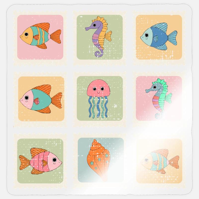 Tiere des Meeres Muster-Stempel - Sticker Größe S (10 x 10 cm) - Transparent glänzend