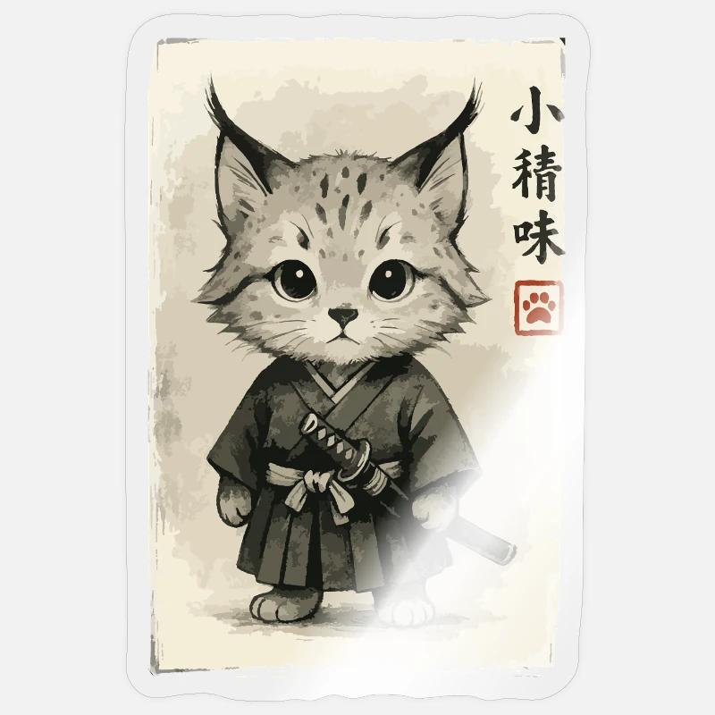 Katzen Samurai  - Sticker Größe S (10 x 10 cm) - Transparent glänzend