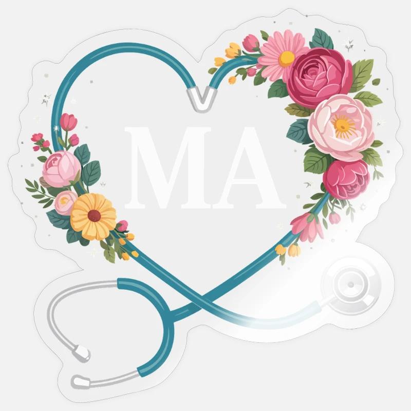 Blumenherz Stethoskop MA - Sticker Größe S (10 x 10 cm) - Transparent glänzend