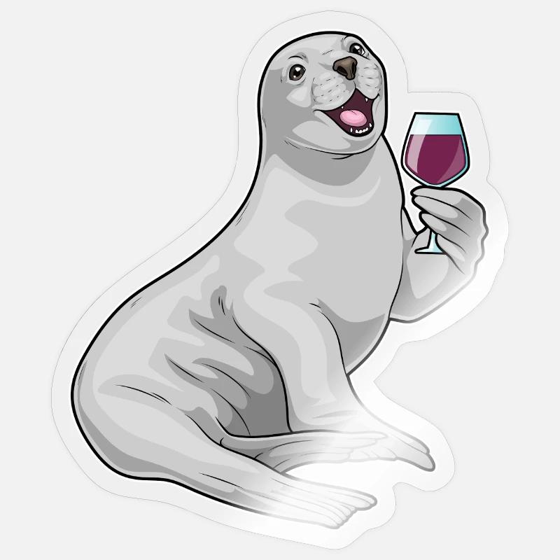 Phoque Vin Rouge - Sticker taille S (10 x 10 cm) - brillant transparent