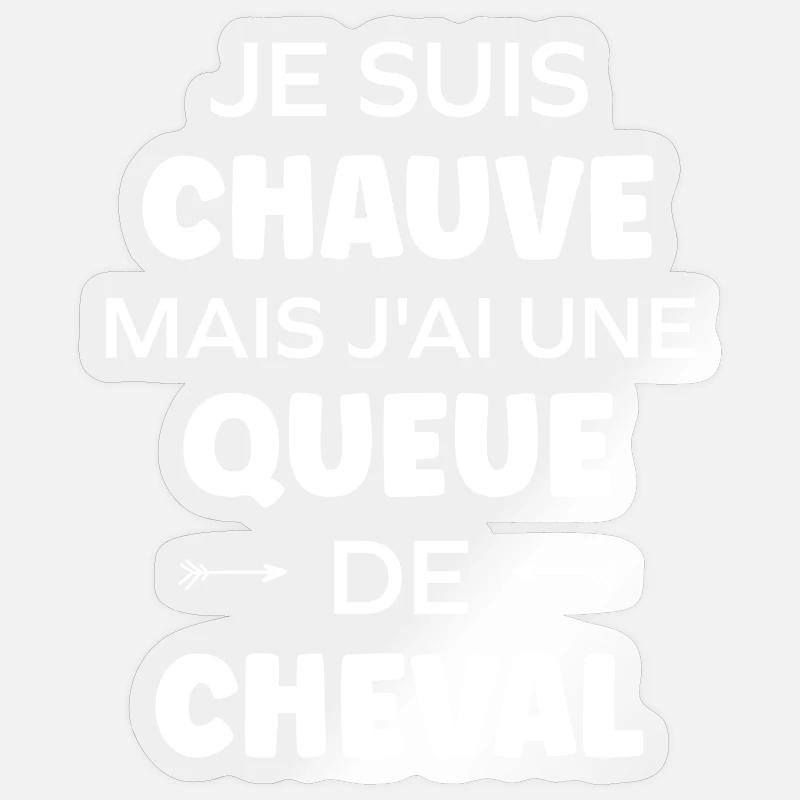 Chauve mais Queue de Cheval - Sticker taille S (10 x 10 cm) - brillant transparent