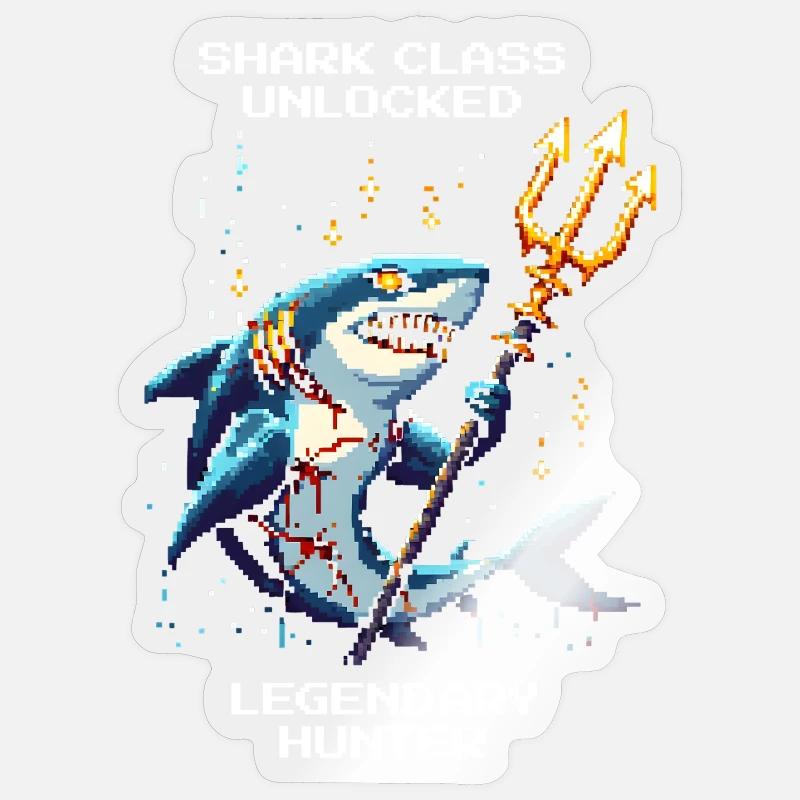 Shark Class Unlocked | Legendary Hunter - Sticker size S (10 x 10 cm) - transparent glossy