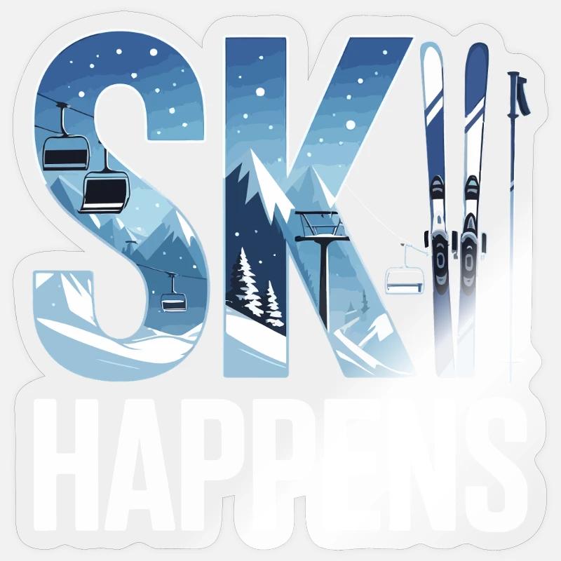Le ski arrive - Sticker taille S (10 x 10 cm) - brillant transparent
