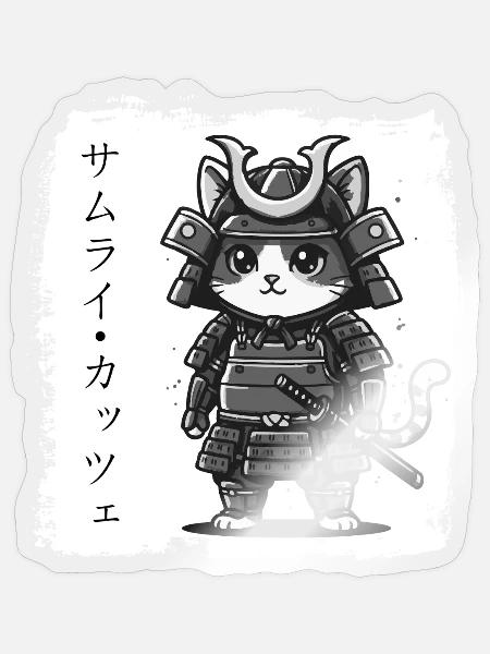 Samurai Katze in Rüstung - Sticker Größe S (10 x 10 cm) - Transparent glänzend
