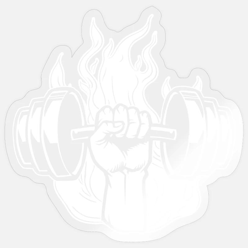 Powerlifting Bodybuilder Fire Dumbbell - Sticker size S (10 x 10 cm) - transparent glossy