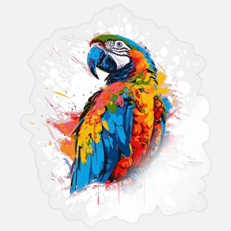 Farbexplosion Papagei Illustration - Sticker Größe S (10 x 10 cm) - Transparent glänzend