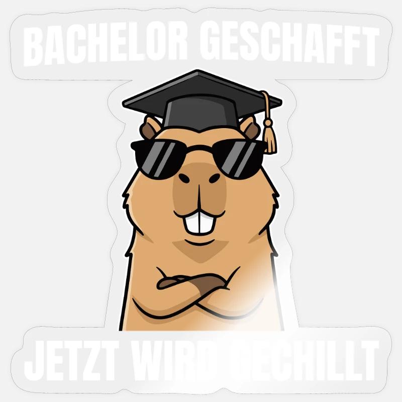 Bachelor geschafft - Capybara Bachelorprüfung - Sticker Größe S (10 x 10 cm) - Transparent glänzend